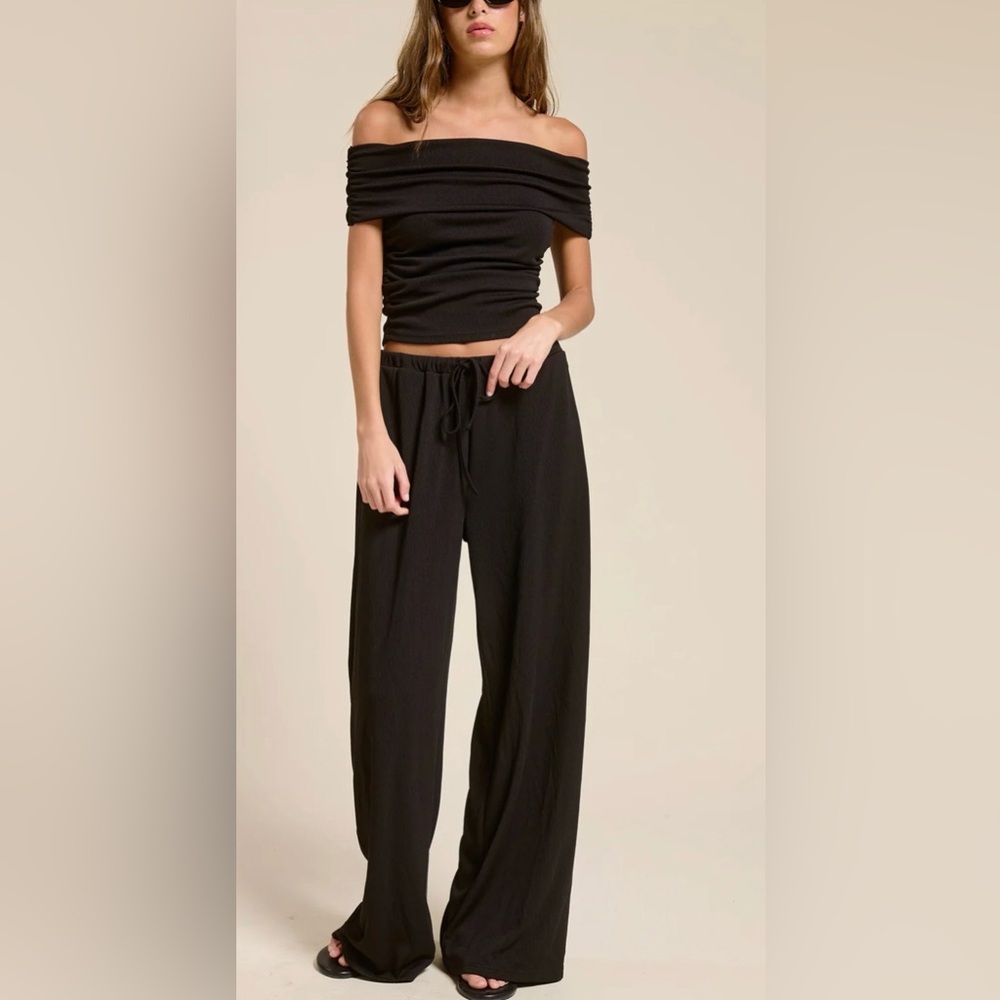 Black Wide leg pant and off shoulder set